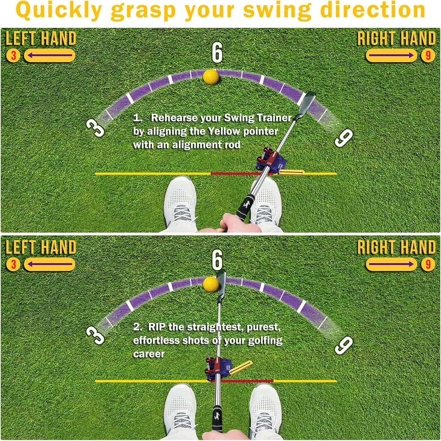 Golf Swing Trainer - Swing Training Aid Direction Guides - Improve Swing Accuracy | Master Swing Consistency | Improve Stability - Golf Grip Trainer Simulators for Beginners and Pro