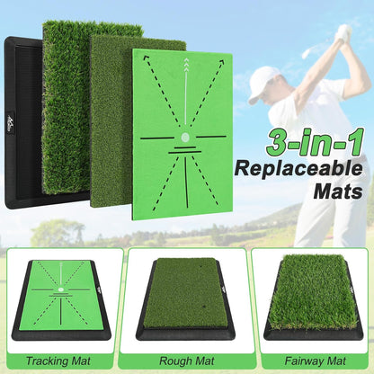 Golf Hitting Mat, Golf Practice Mat for Swing Path Feedback, Extra Replaceable Training Mats with Non-Slip Heavy Duty Rubber Base, Golfer Gifts for Men Women Outdoor Indoor
