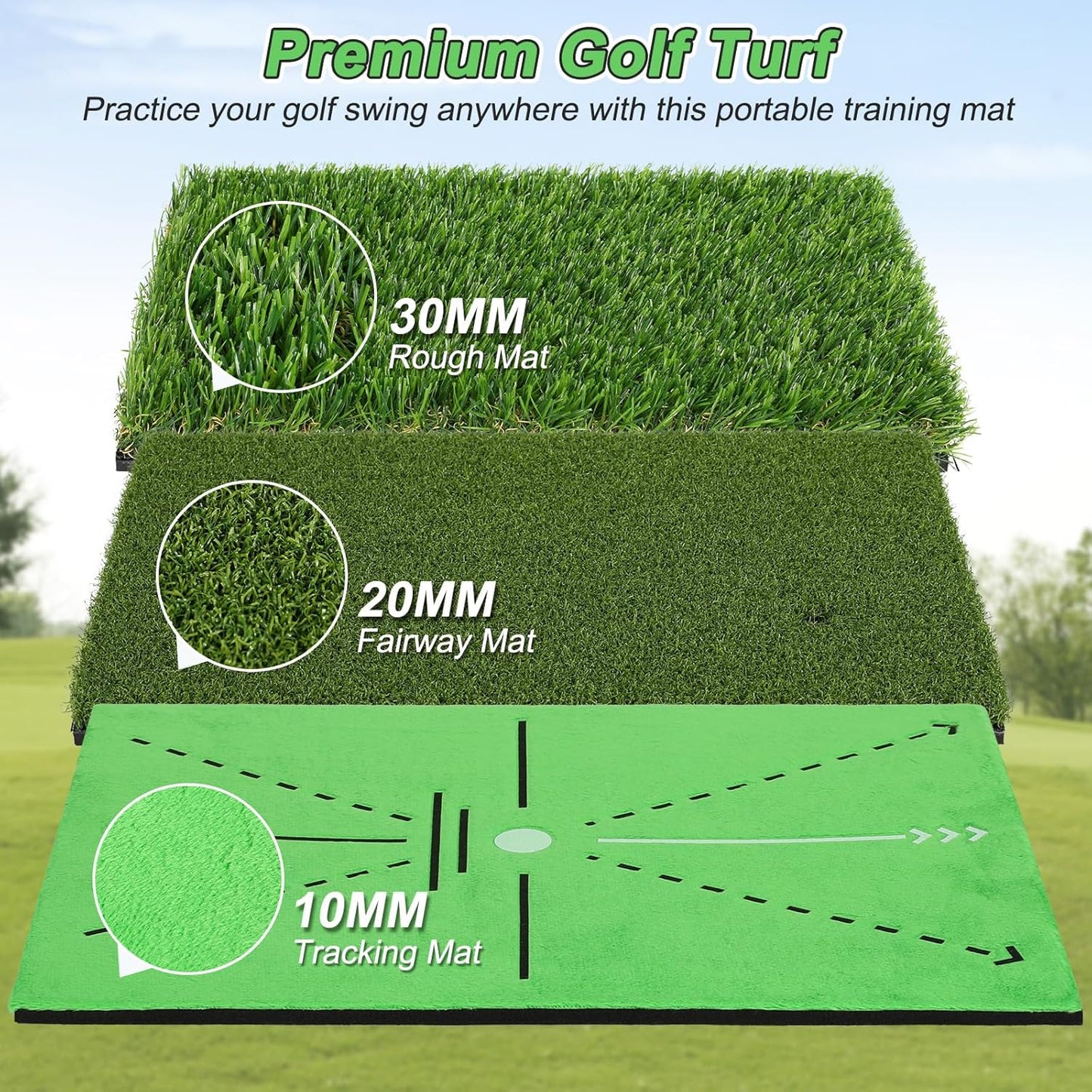 Golf Hitting Mat, Golf Practice Mat for Swing Path Feedback, Extra Replaceable Training Mats with Non-Slip Heavy Duty Rubber Base, Golfer Gifts for Men Women Outdoor Indoor