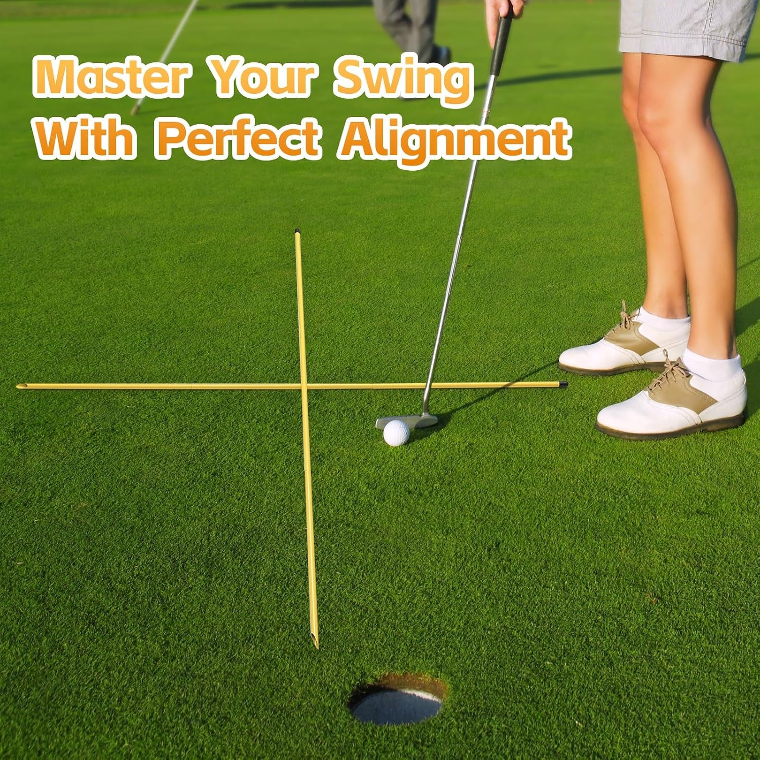 Golf Alignment Sticks 3 Pack, 58 Inch Golf Swing Practice Stick, Adjustable Length Golf Practice Rods Alignment Training Sticks for Aiming, Putting, Full Swing Trainer, Yellow