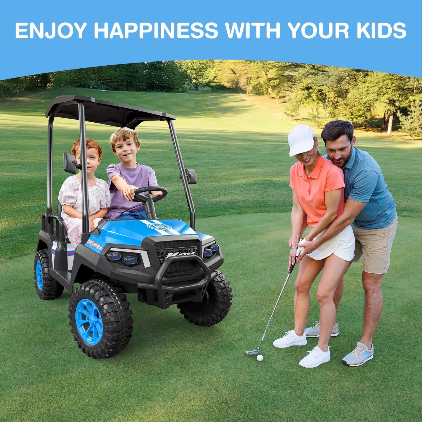 #Summerfinds LIGIANT R9 24V Kids Golf Cart, 4WD Electric Car W/Remote Control, Detachable Awning & Music, Festive Christmas Gift for Boys & Girls#Summervibes Ride on Wheels