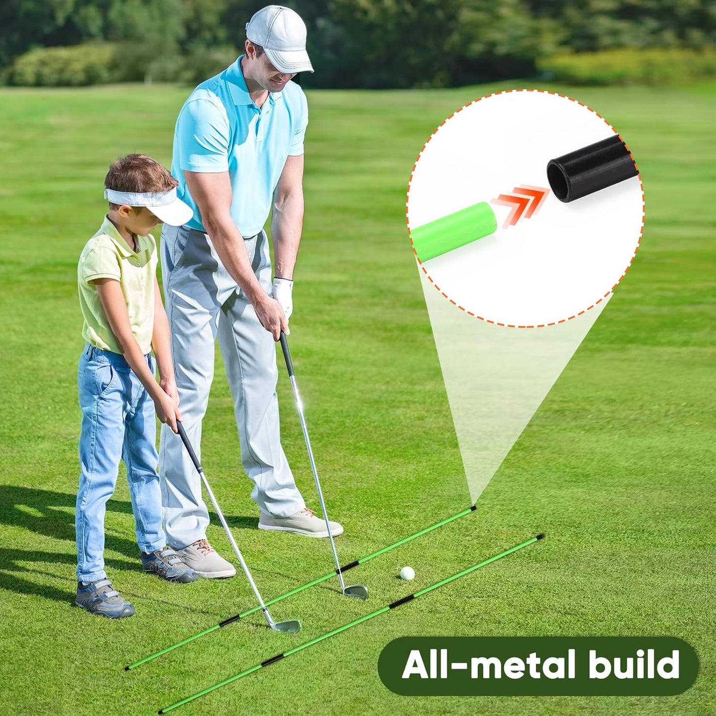 Golf Alignment Sticks Holder with Angle Adjustment, Golf Training Aid with Golf Alignment Stick, Weighted Golf Swing Training Aid Golf Trainer for Putting, Swing, Aiming