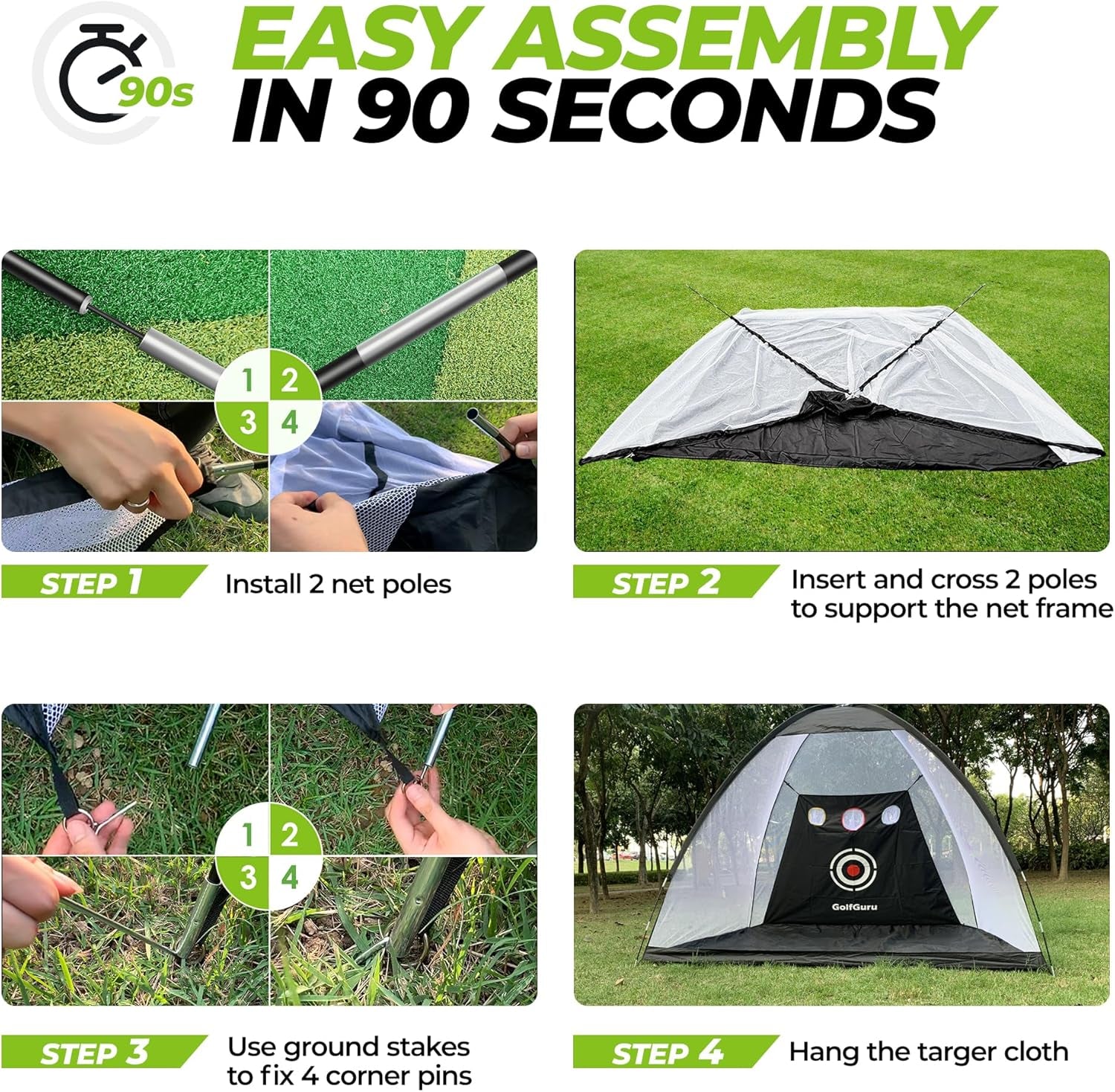 All in 1 Golf Practice Net - 10X7Ft Tri-Turf Mat, Impact Target, 10 Balls, 7 Tees, Carry Bag for Backyard Driving Chipping Indoor