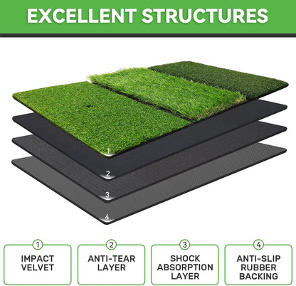 COSPOPTIC Golf Hitting Mat with Swing Path Feedback, Heavy-Duty Rubber Base Anti-Slip Golf Training Mat, Extra Replaceable Surface, Portable Practice Mat for Home Office Garage Yard Indoor Outdoor