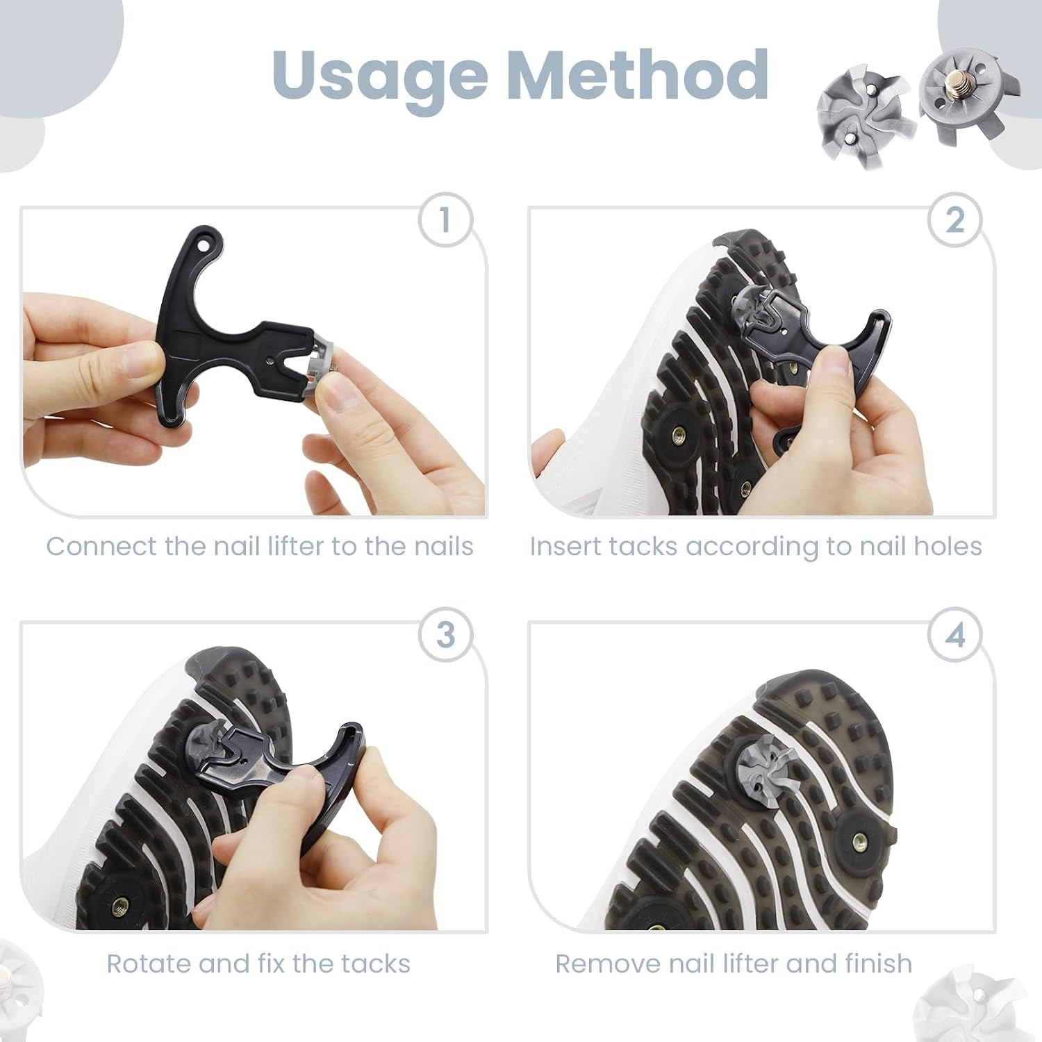 51 Pcs Golf Shoe Spikes Replacements Set Includes 50 Shoe Cleats Replacement & 1 Black Cleats Spanner Metal Thread Screw 6 Mm Dia Golf Accessories