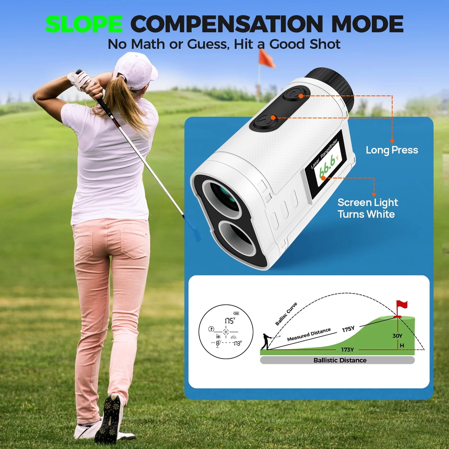 Golf Rangefinder with Slope, 900 Yards Laser Range Finder Golfing, 6X Magnification, Flag Pole Locking Vibration, Rechargeable Range Finders with Magnet Stripe-Ip54 Waterproof Golfing