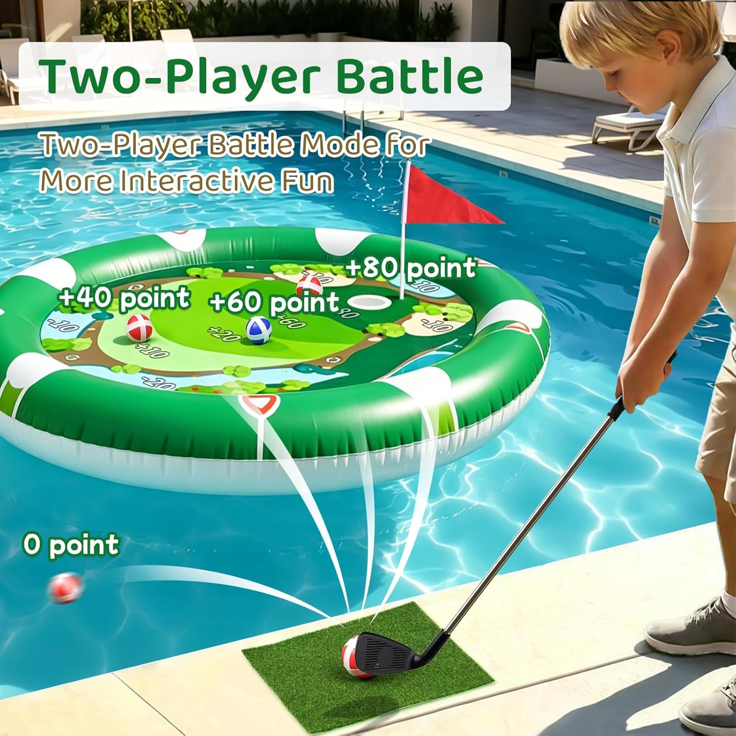 2 in 1 Kids Inflatable Golf Pool Set with Floating Poker Table Pool Game | Golf Water Chipping Game & Card Games, Summer Outdoor Golf Toys Gift for Boys Girls Teen Adults Family Yard Swimming Party