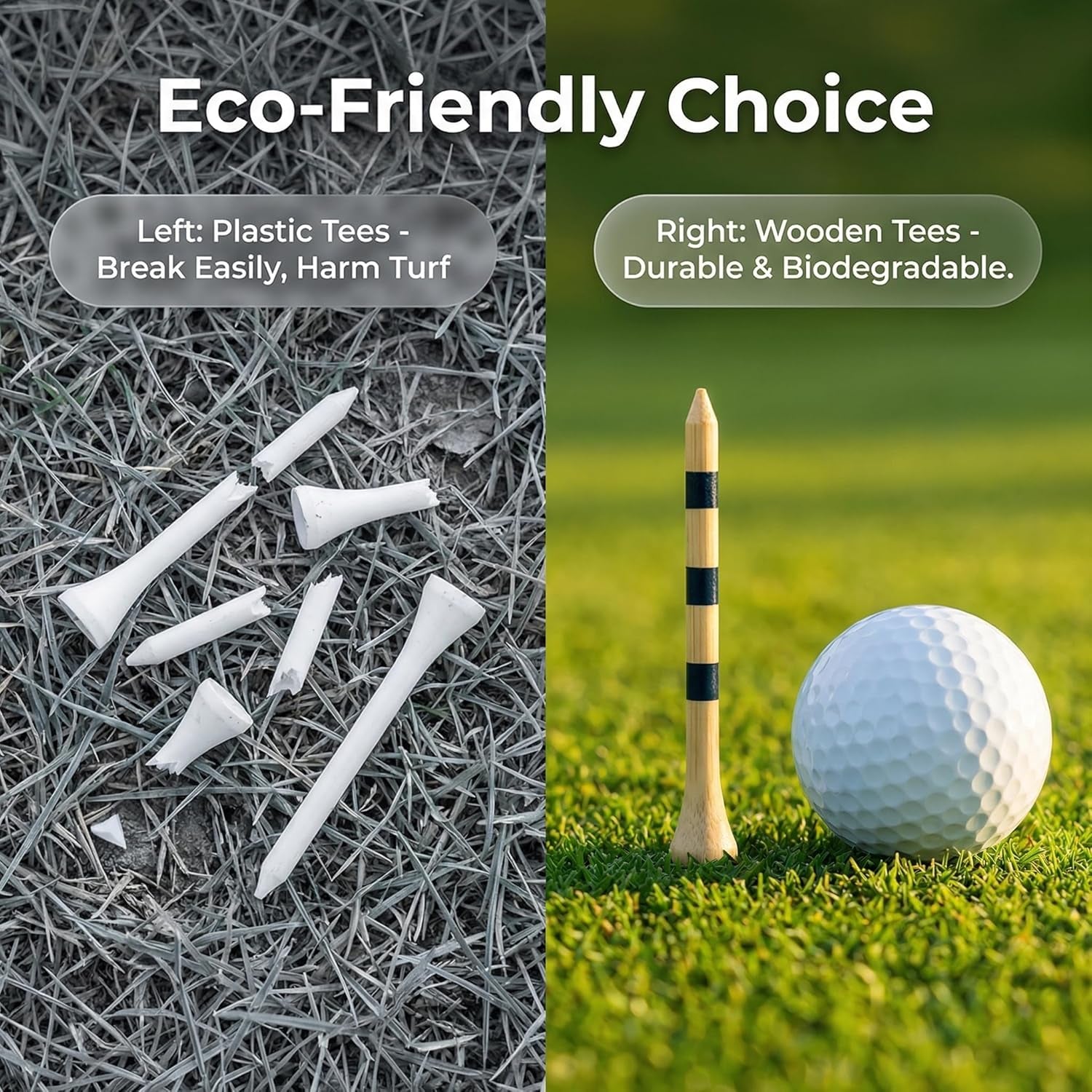 3-1/4 Inch Graduated Wood Golf Tees with 3 Height Mark Lines, 100 Pack Natural Hardwood Durable Golf Ball Tees, Adjustable Height Marking Wood Tees for Men Women Golf Practice & Training