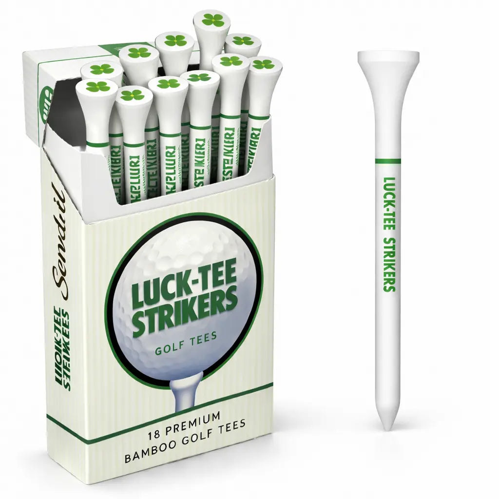 Luck-Tee Strikers Flip-Top Golf Tee Holder | Vintage-Style Pocket Case with 18 Bamboo Tees | Unique Golf Gift for Men, Cool Fathers Day Gift Golf Accessories