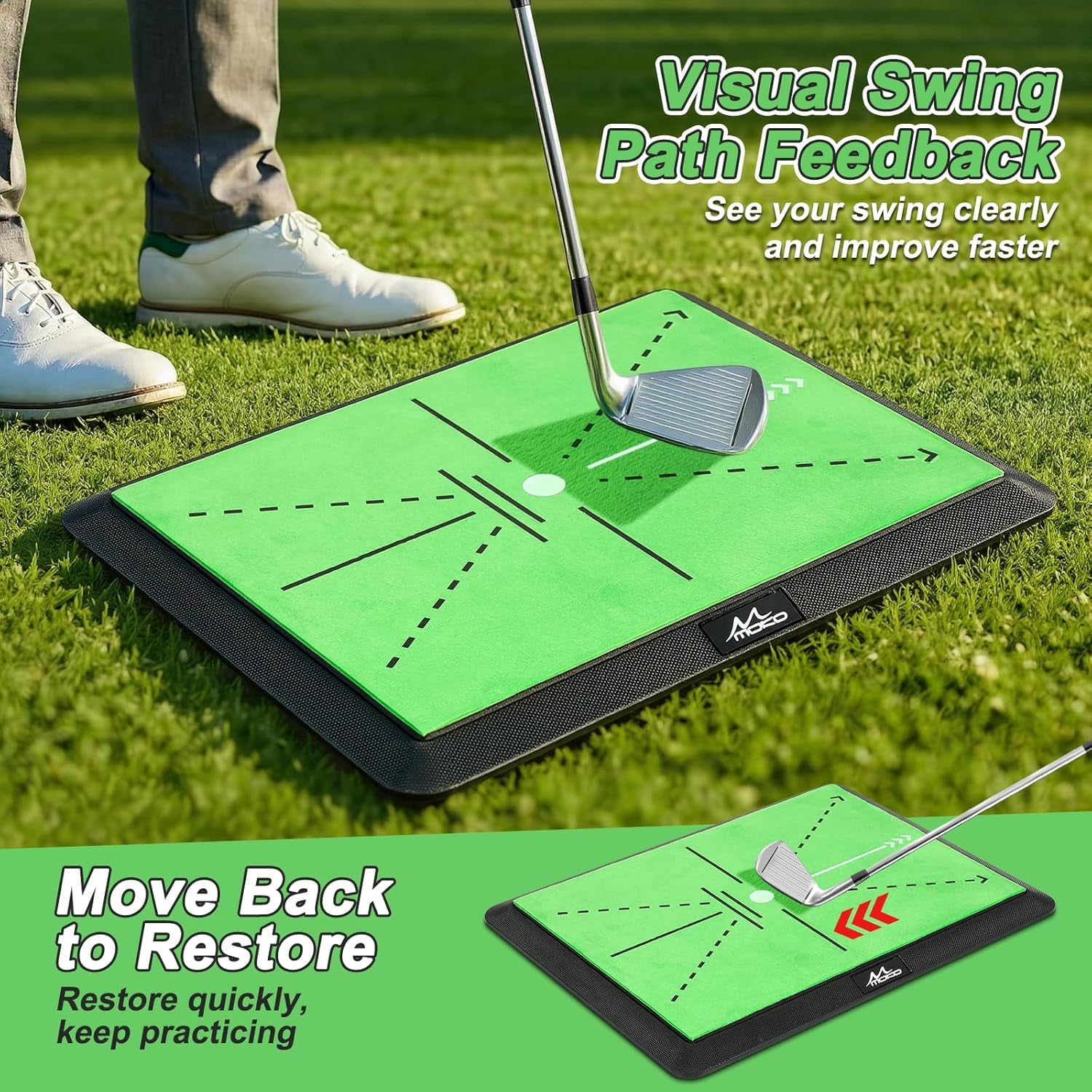Golf Hitting Mat, Golf Practice Mat for Swing Path Feedback, Extra Replaceable Training Mats with Non-Slip Heavy Duty Rubber Base, Golfer Gifts for Men Women Outdoor Indoor