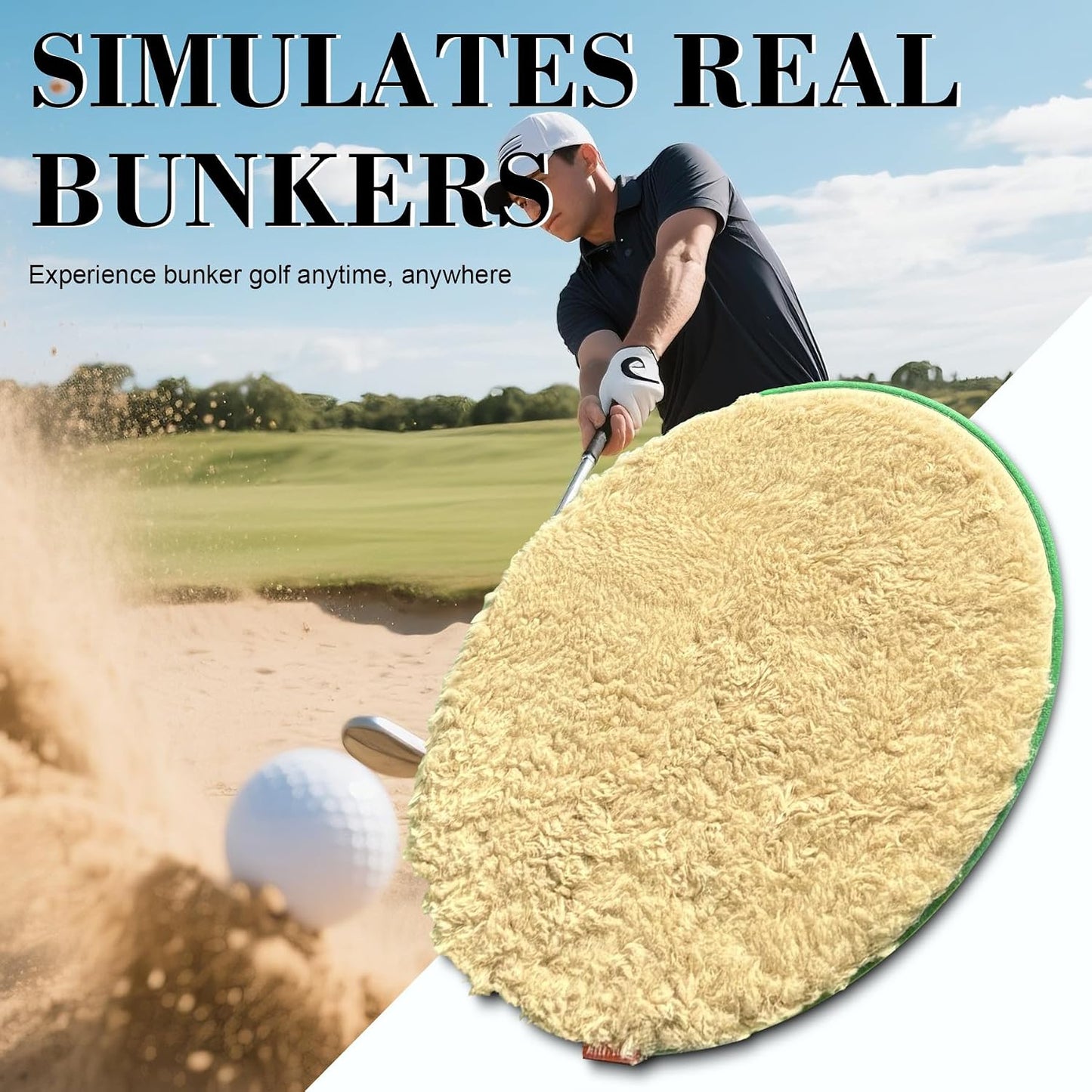 Golf Bunker Hitting Training Mat with 2 Pu Ball Golf Simulator Bunker Addition Realistic Sand Simulation Bunker Putter for Backyard Indoor Non-Slip TPR Bottom Improve Consistency Skills