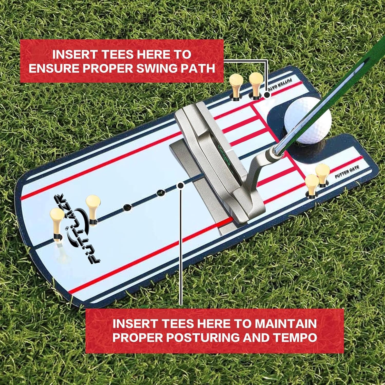 Golf Putting Mirror with 6 Tees, Putting Mirror Training Aid for Golf Practice Putting Trainer, Golf Gifts for Men