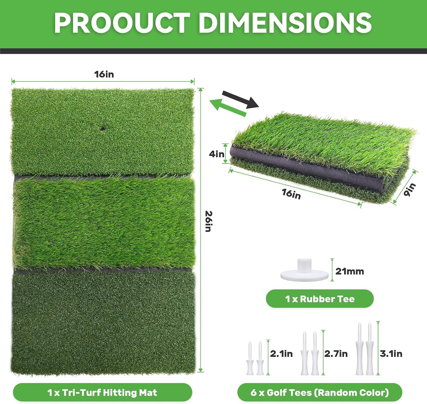 COSPOPTIC Golf Hitting Mat with Swing Path Feedback, Heavy-Duty Rubber Base Anti-Slip Golf Training Mat, Extra Replaceable Surface, Portable Practice Mat for Home Office Garage Yard Indoor Outdoor