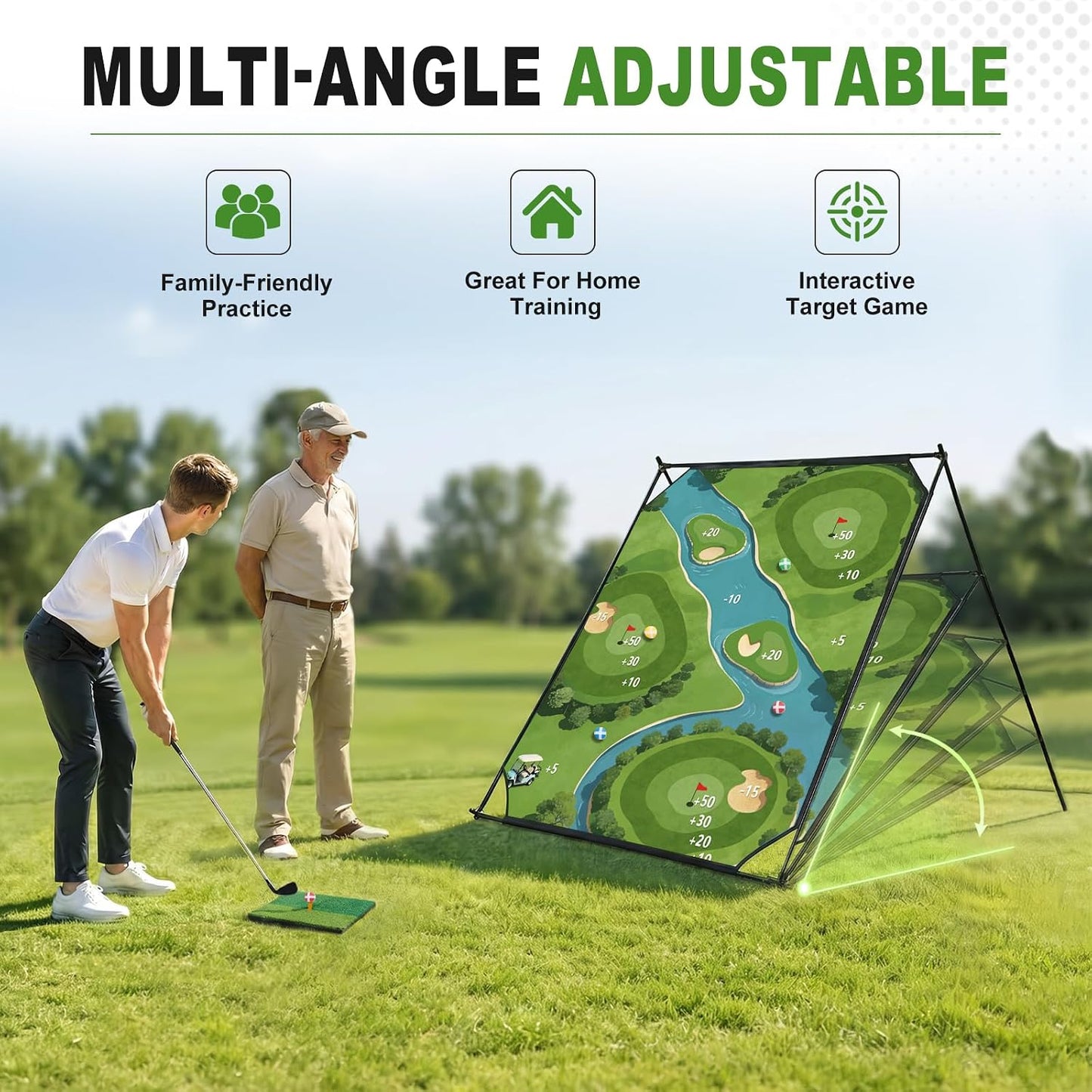 71"×71" Golf Chipping Game Outdoor Indoor, Double Sided Golf Chipping Practice Set with Hitting Mat, Golf Club, Sticky Ball,Scoreboard