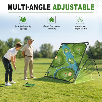 71"×71" Golf Chipping Game Outdoor Indoor, Double Sided Golf Chipping Practice Set with Hitting Mat, Golf Club, Sticky Ball,Scoreboard