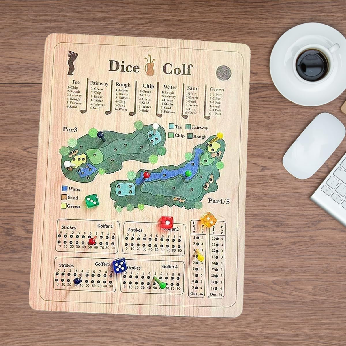 Golf Dice, Fun and Challenging Golf Dice, Wooden Tabletop Golf Dices, Perfect for Family Party Nights Holiday Parties.