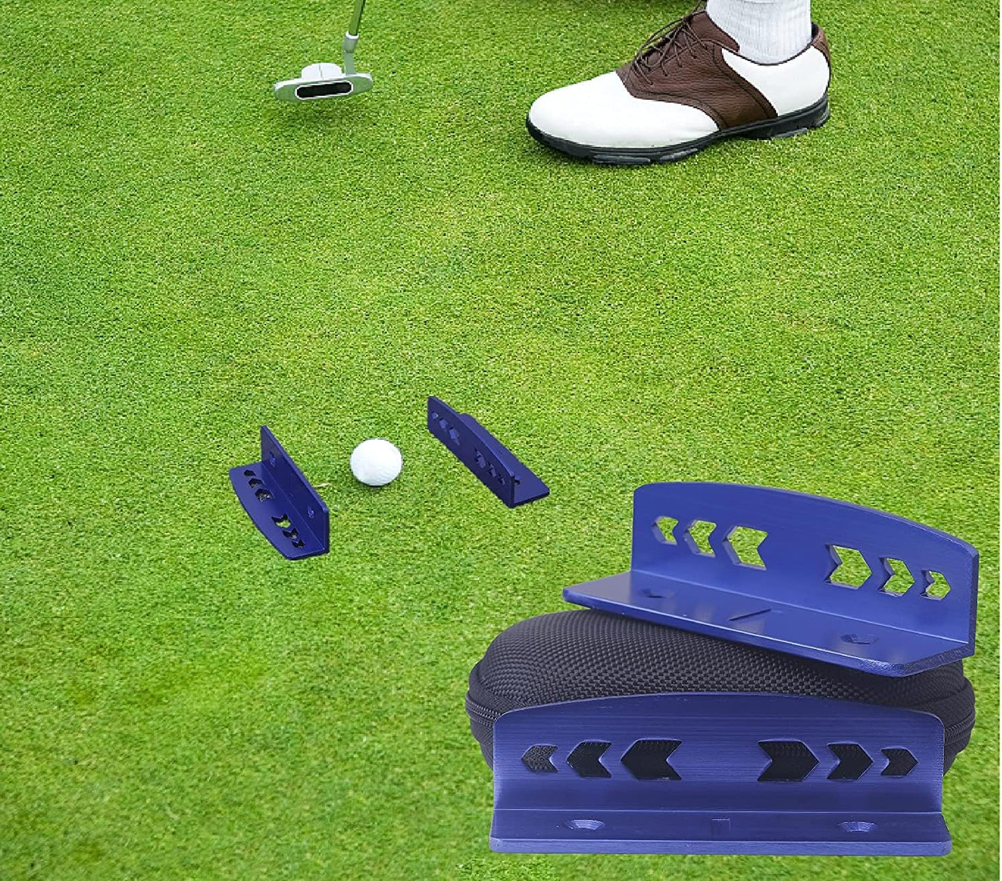 Golf Putt Trainer | Putting Gate Practice Tool with Travel Case - Imorove Your Golf Putting Skill Putt Golf Training Aid Putter Path (Blue)