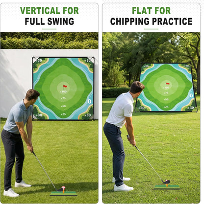 71"×71" Golf Chipping Game Outdoor Indoor, Double Sided Golf Chipping Practice Set with Hitting Mat, Golf Club, Sticky Ball,Scoreboard