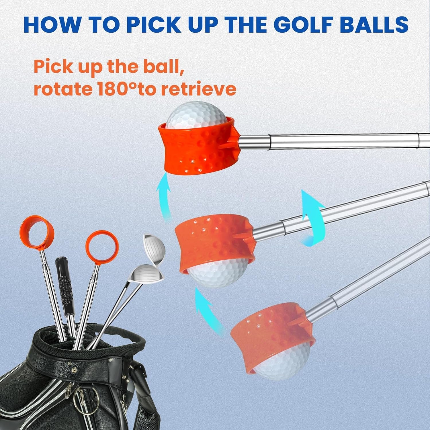 Golf Ball Retriever, Max 6/9/12/15Ft Lightweight Portable Stainless/Aluminum Alloy Telescopic Golf Ball Grabber for Water, Bushes, Grass and Sand, Golf Accessories Gifts for Men Women