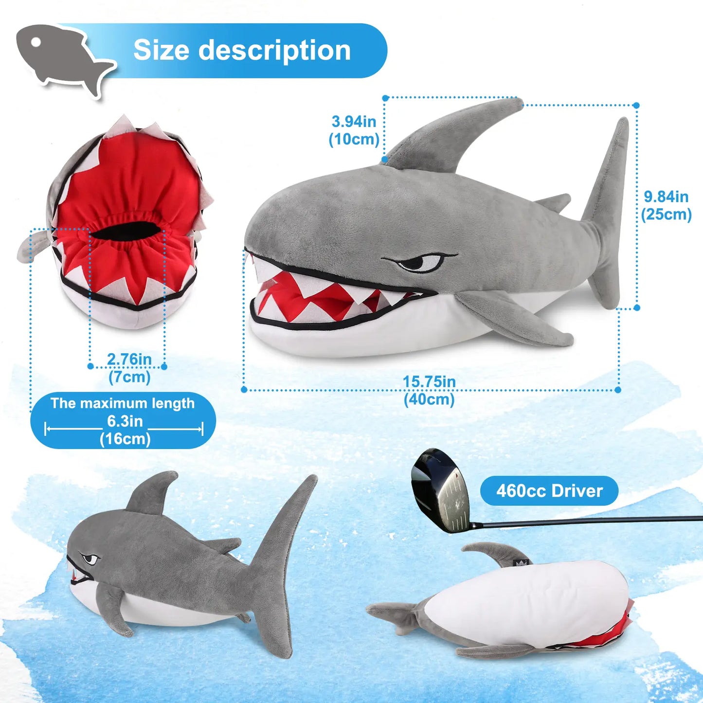 Craftsman Golf Shark Driver Headcover, Cool Style, Soft Plush, Club Protector
