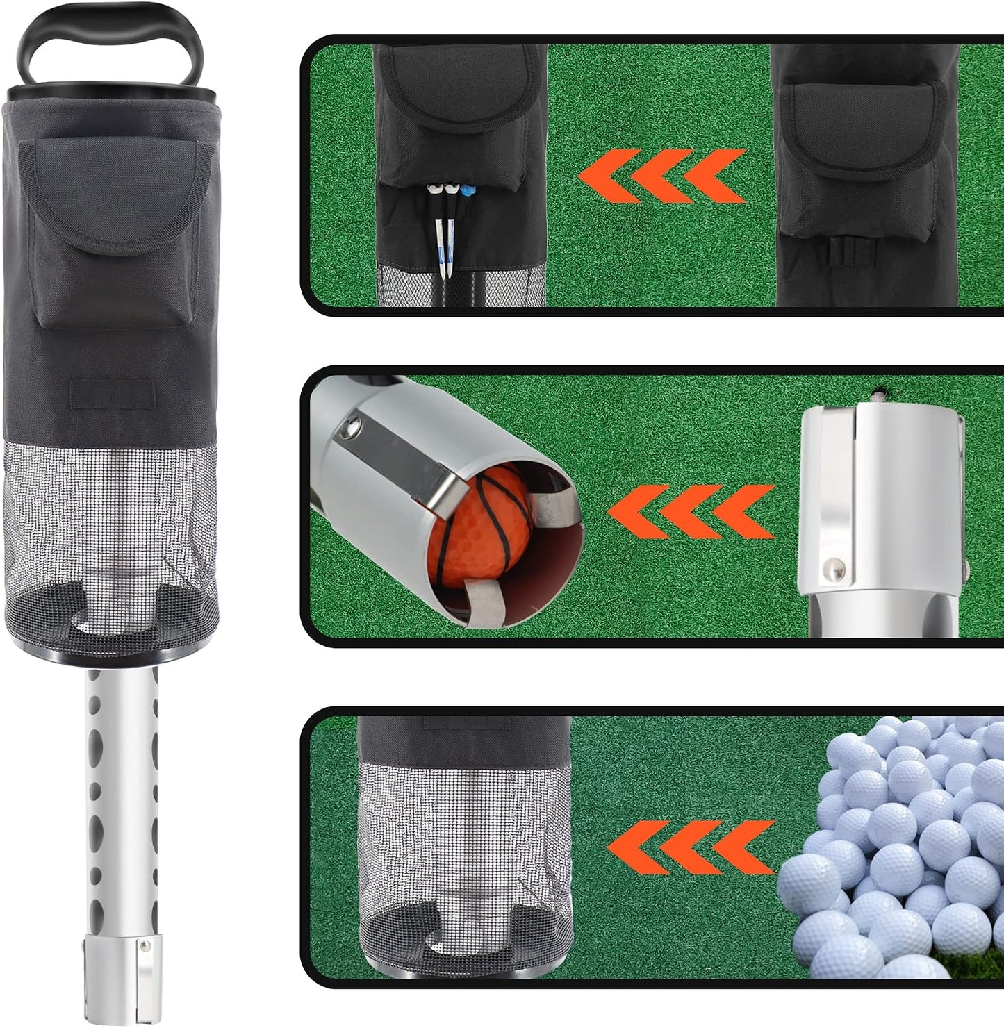 Shag Bag for Golf Balls Golf Ball Retriever, Durable Aluminum Shag Tube Golf Ball Shagger, Detachable Collector and Portable Pocket Storage Picker (Holds 70 Balls)