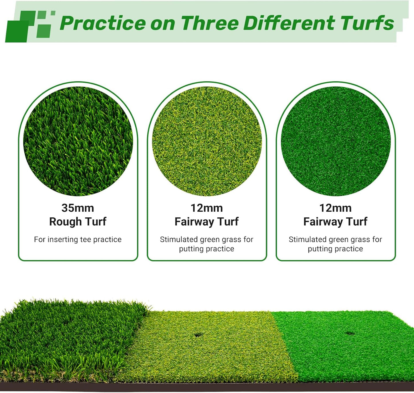 Portable & Foldable Golf Practice Mat – Dual-Turf Golf Hitting Mat for Indoor & Outdoor Swing and Chipping – Fairway & Rough Turf Golf Training Mat for Backyard and Home