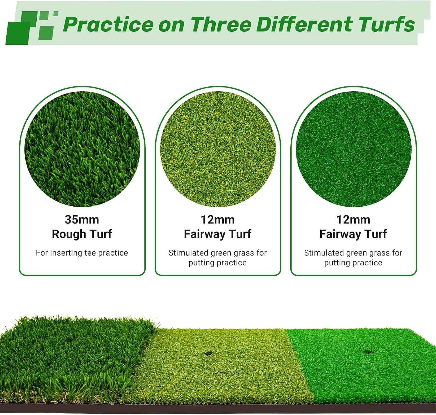 Portable & Foldable Golf Practice Mat – Dual-Turf Golf Hitting Mat for Indoor & Outdoor Swing and Chipping – Fairway & Rough Turf Golf Training Mat for Backyard and Home