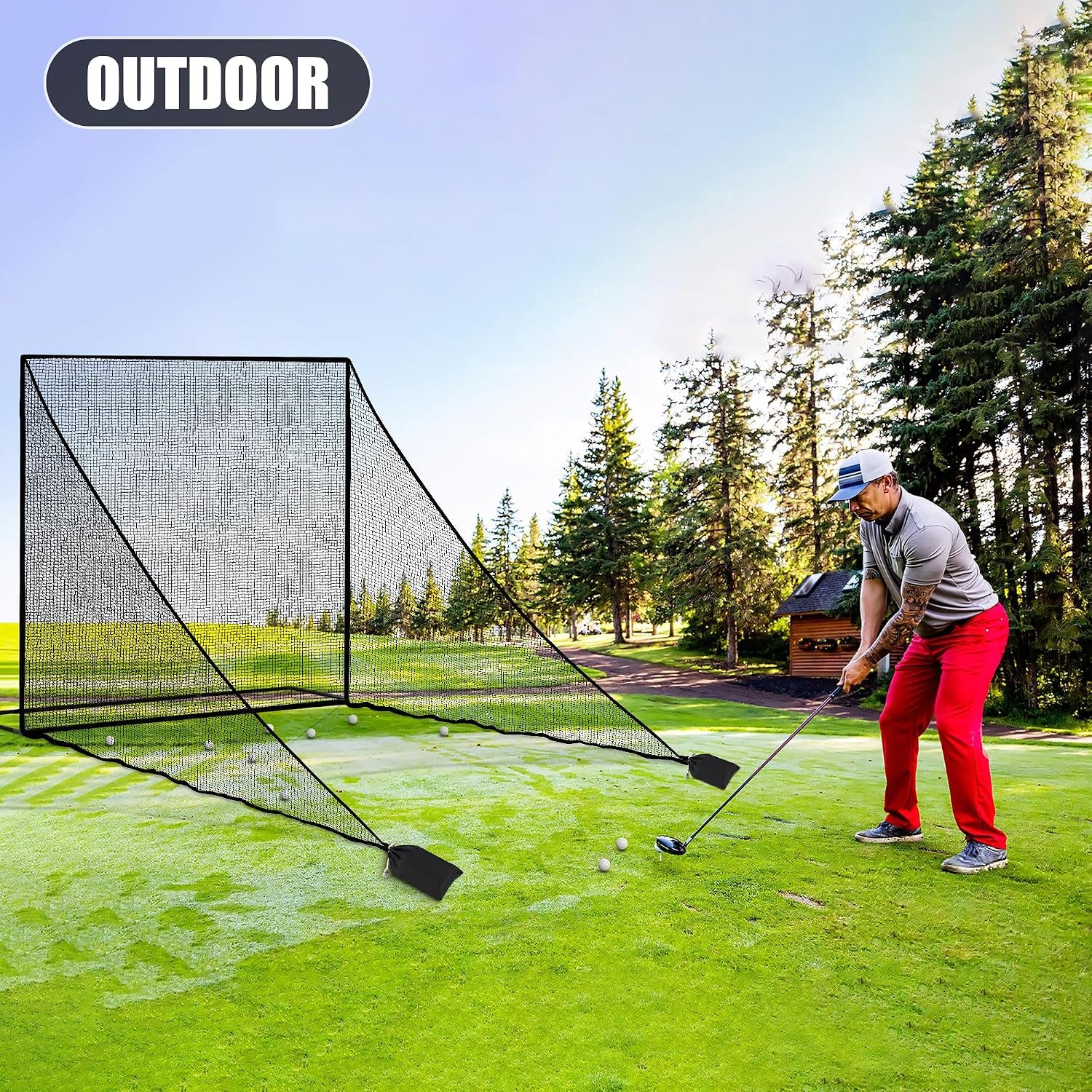 1/2PCS Golf Side Net Attachment for Golf Hitting Nets with Sandbag, 7 * 7FT/7 * 10FT Golf Barrier Side Net,Golf Practice Hitting Net Barrier Net for Golf, Baseball, Hockey, Soccer (Black/Red