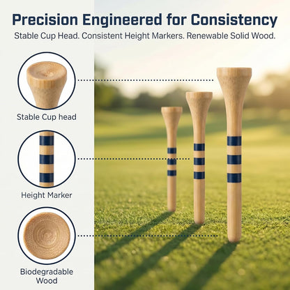3-1/4 Inch Graduated Wood Golf Tees with 3 Height Mark Lines, 100 Pack Natural Hardwood Durable Golf Ball Tees, Adjustable Height Marking Wood Tees for Men Women Golf Practice & Training