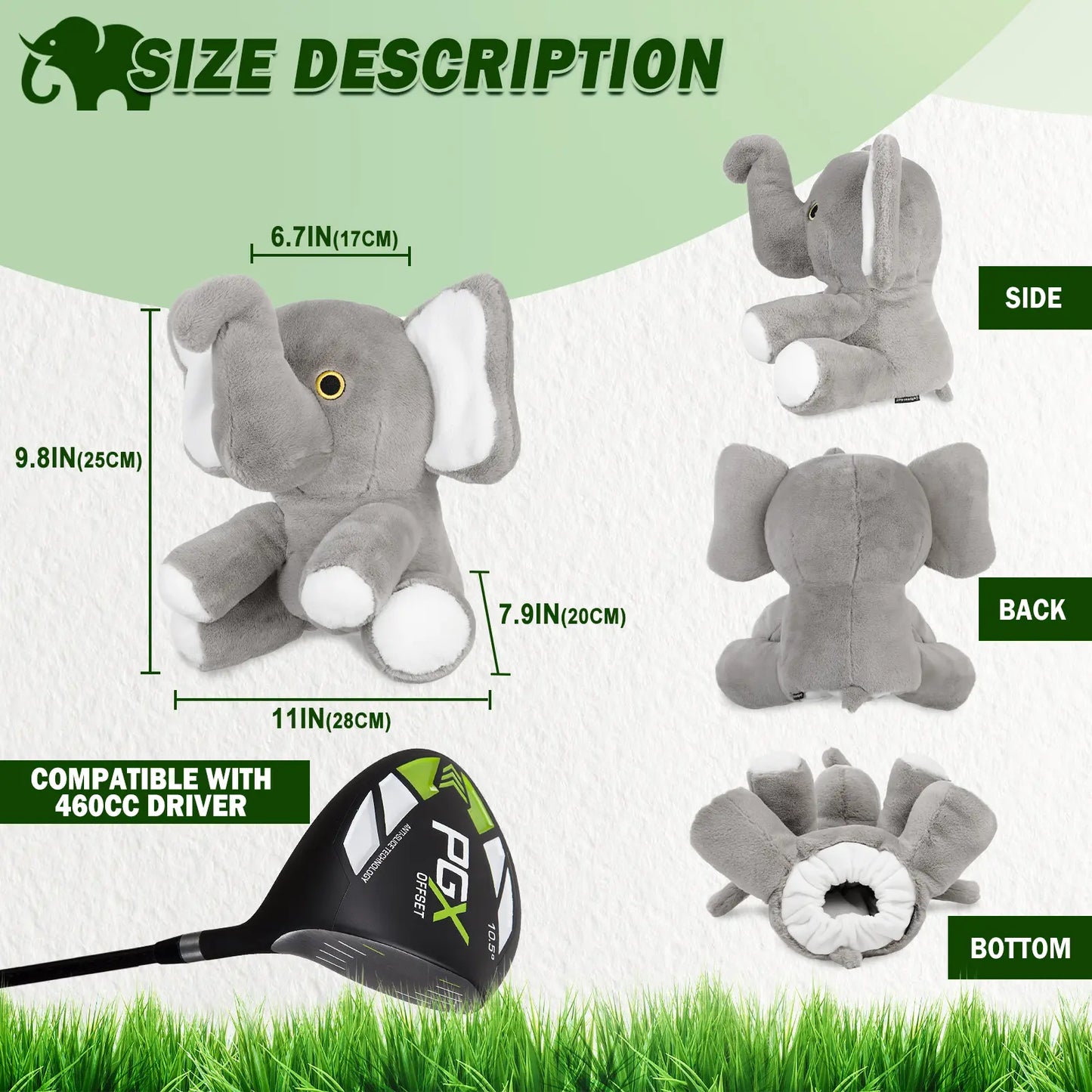 Elephant Golf Club Driver Headcovers Grey, 460Cc Great Gift Idea for Men Women Who Love Golf Also for Kids