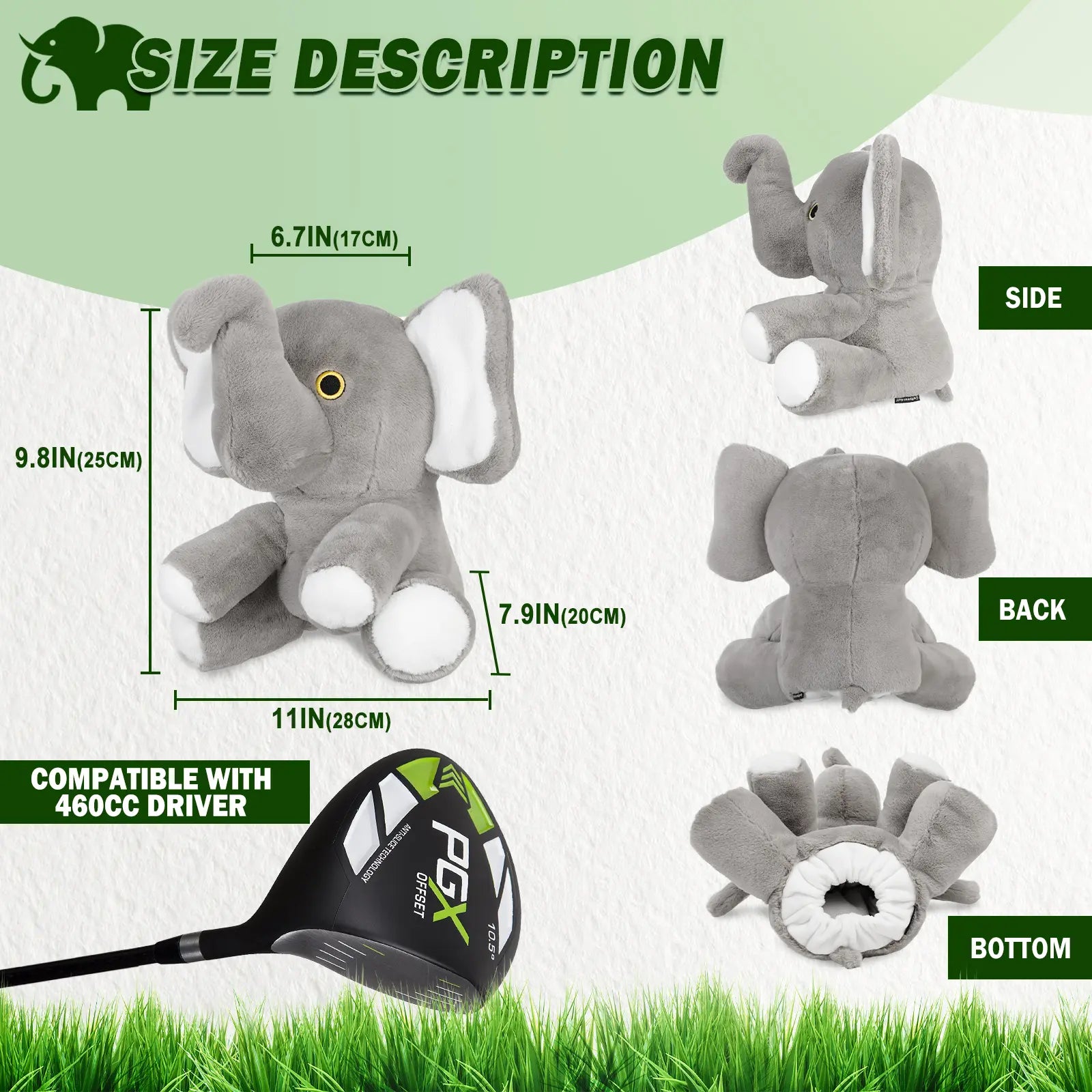 Elephant Golf Club Driver Headcovers Grey, 460Cc Great Gift Idea for Men Women Who Love Golf Also for Kids